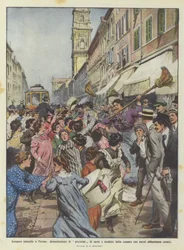 Kinderstreik in Parma, Demonstration von kleinen Näherinnen und Modistinnen mit ziemlich komischen Mitteln beendet